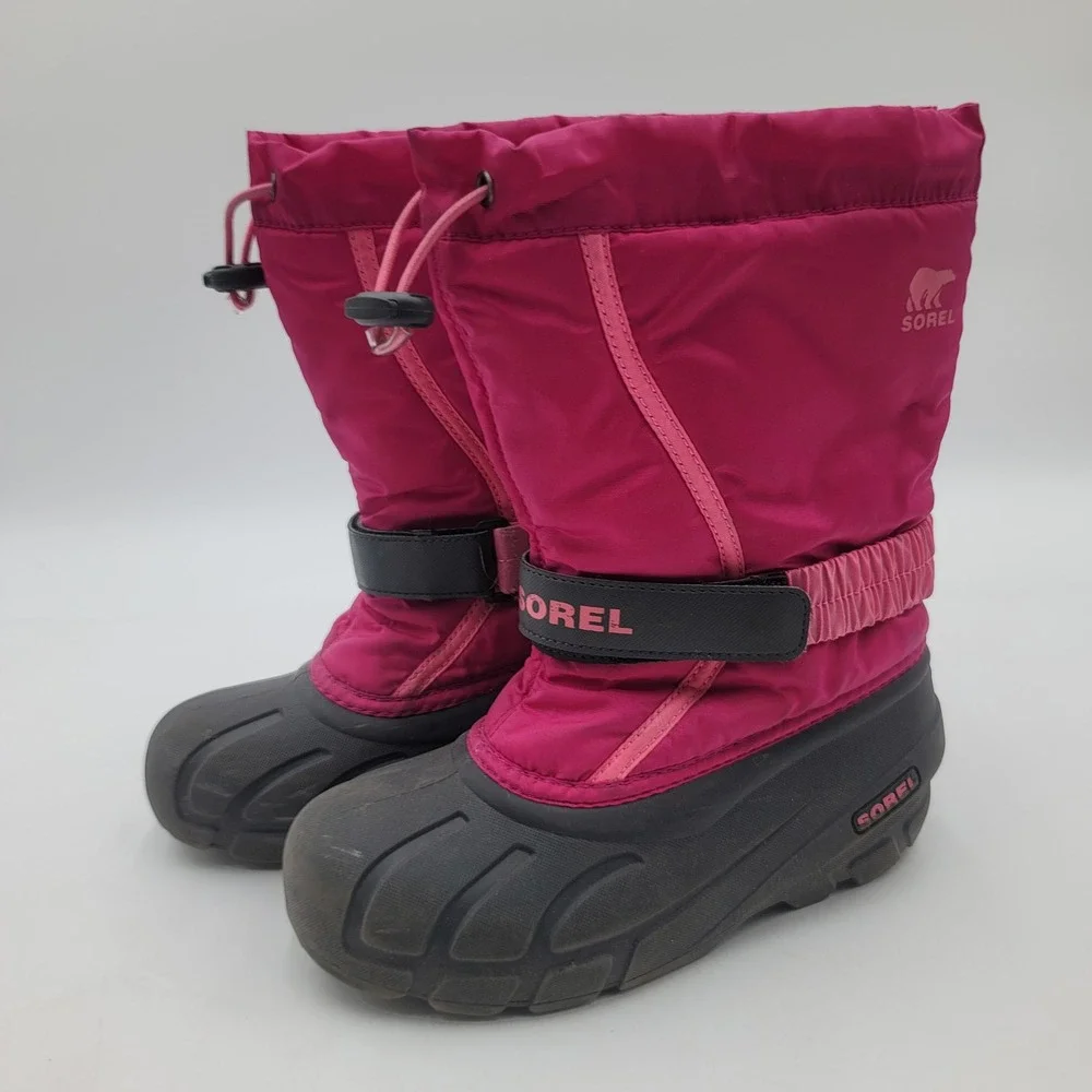 Sorel Yoot Pac Nylon Pink Black Waterproof Winter Snow Boots Kids Sz3 NY1965-684